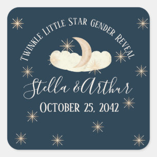 Twinkle Little Star Gender Reveal Celestial Party Quadratischer Aufkleber