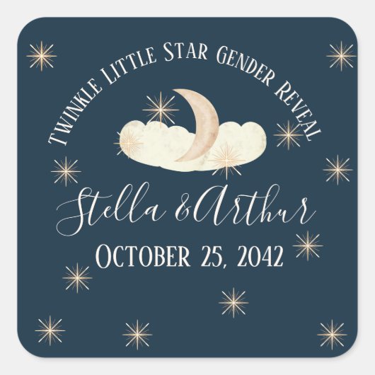Twinkle Little Star Gender Reveal Celestial Party Quadratischer Aufkleber (Vorderseite)