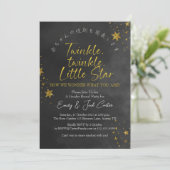 Twinkle Little Star Gender Reveal Chic Black Gold Einladung (Stehend Vorderseite)