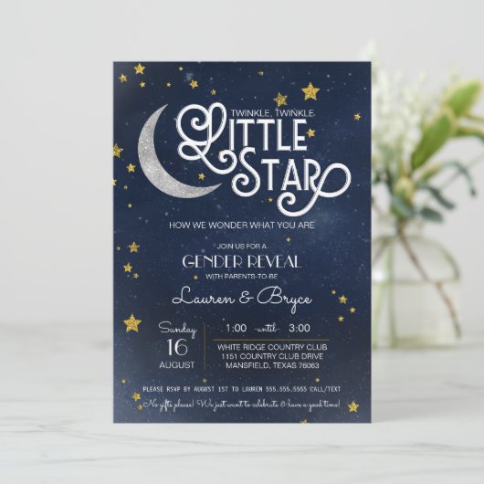 Twinkle Little Star Gender Reveal Party Einladung (Stehend Vorderseite)