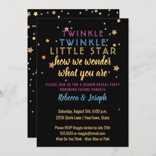Twinkle Little Star Gender Reveal Party Einladung (Vorne/Hinten)