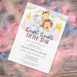 Twinkle Little Star Gender Reveal Party Einladung<br><div class="desc">Twinkle,  winziger kleiner Stern,  wie wir uns fragen,  was du bist? Einfach personalisieren Sie diese bezaubernde Einladung für Ihr eigenes Geschlecht offenbaren Party. Es ist niedlich und hat Aquarellsafari Tierkunst am Himmel mit rosa und blauen Wolken und Sternen.</div>