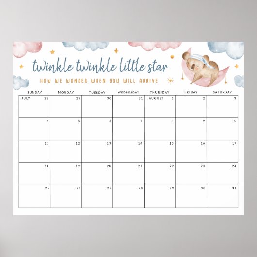 Twinkle Little Star Gender Reveal Rate das Datum Poster (Vorne)
