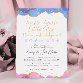 Twinkle Little Star Gender Reveal Retro Pink Blue Einladung