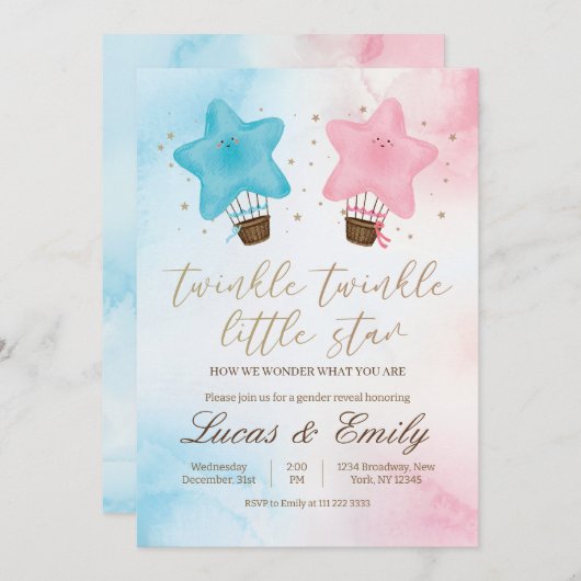 Twinkle Little Star Gender Reveitation Einladung (Vorne/Hinten)