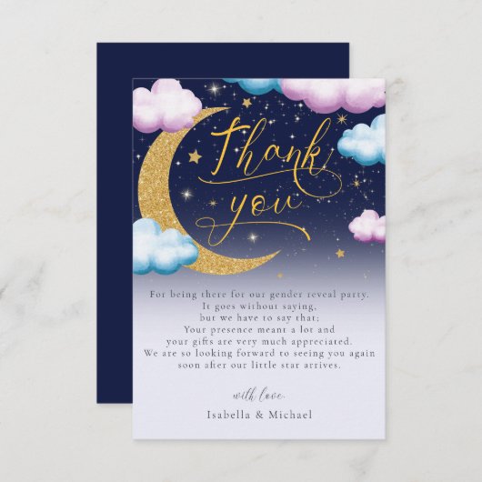Twinkle Little Star Gender Reveve Vielen Dank Dankeskarte (Vorne/Hinten)