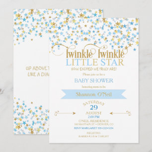 Twinkle Little Star Gold & Baby Blau Einladung