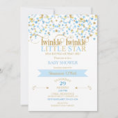 Twinkle Little Star Gold & Baby Blue Einladung (Vorderseite)