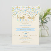 Twinkle Little Star Gold & Baby Blue Gold Einladung (Stehend Vorderseite)