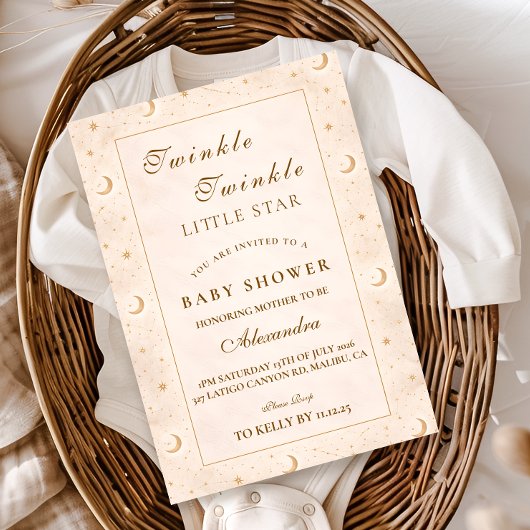 Twinkle Little Star Gold Baby Shower Einladung