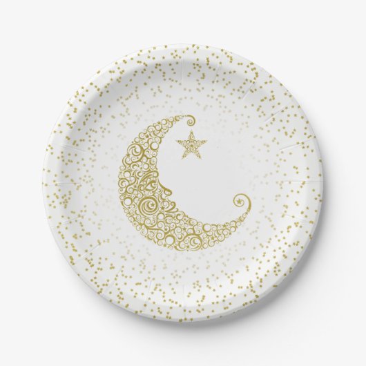 Twinkle Little Star Gold Moon White Pappteller (Vorderseite)