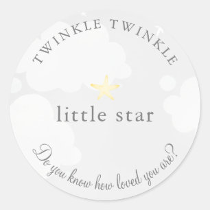 Twinkle Little Star Gray Baby Dusche Runder Aufkleber