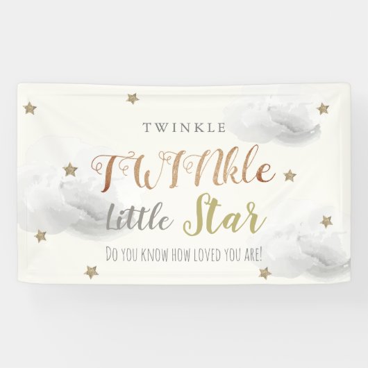 TWINkle Little Star Gray Baby Shower Banner (Horizontal)