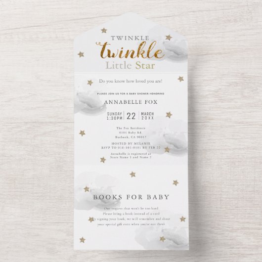 Twinkle Little Star Gray Book Baby Dusche All In One Einladung (Innen Boden)