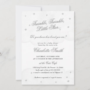 Twinkle Little Star Gray Elegant Baby Shower Einladung
