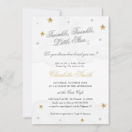 Twinkle Little Star Gray Gold Elegante Baby Dusche Einladung