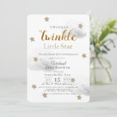 Twinkle Little Star Gray Virtual Baby Dusche Einladung (Stehend Vorderseite)