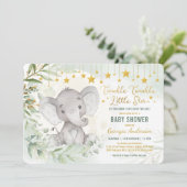 Twinkle Little Star Greenerie Elephant Babydusche Einladung (Stehend Vorderseite)