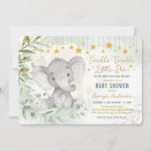 Twinkle Little Star Greenerie Elephant Babydusche Einladung (Vorderseite)
