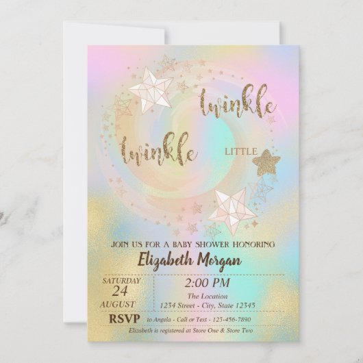 Twinkle Little Star Holographic Baby Shower Einladung (Vorderseite)