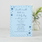 Twinkle Little Star Light Blue Boy Baby Dusche Einladung (Stehend Vorderseite)