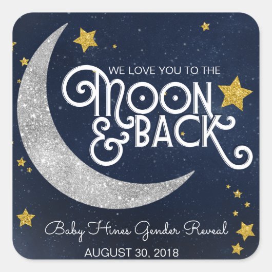 Twinkle Little Star Moon & Back Baby Dusche Quadratischer Aufkleber (Vorderseite)