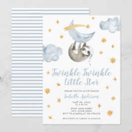 Twinkle Little Star Moon Blue Boy Baby Dusche Einladung