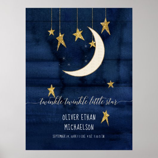 Twinkle Little Star Navy Baby Kinderzimmer Birth S Poster (Vorne)