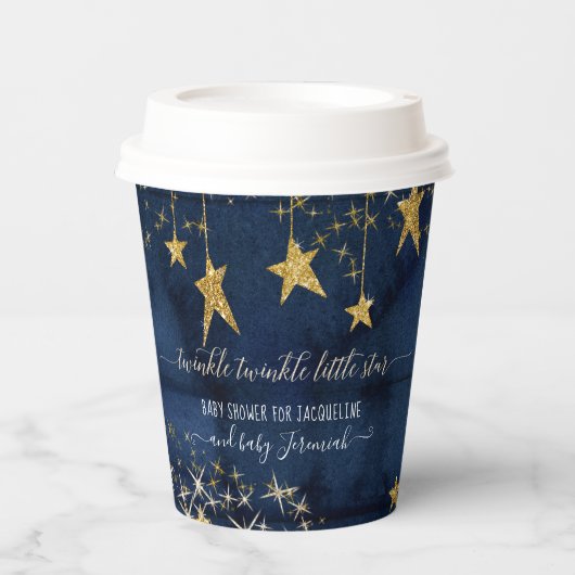Twinkle Little Star Navy Blue Gold Boy Baby Dusche Pappbecher (Vorderseite)