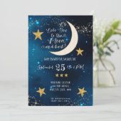 Twinkle Little Star Navy Blue Moon Boy Baby Dusche Einladung (Stehend Vorderseite)