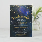 Twinkle Little Star Navy Gold Baby Dusche Digital Einladung (Stehend Vorderseite)