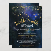 Twinkle Little Star Navy Gold Baby Dusche Digital Einladung (Vorne/Hinten)
