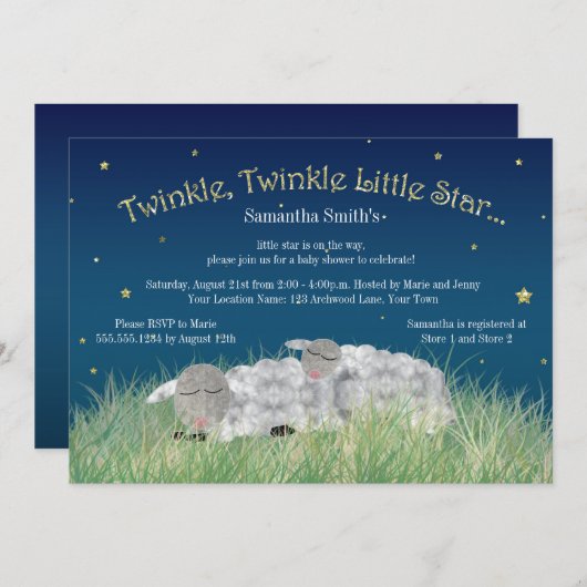 Twinkle Little Star Niedliche Schafsdusche Einladung (Vorne/Hinten)