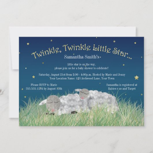 Twinkle Little Star Niedliche Schafsdusche Einladung (Vorderseite)