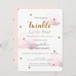 Twinkle Little Star Pink 1. Geburtstag Einladung
