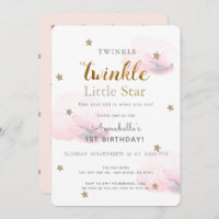 Twinkle Little Star Pink 1. Geburtstag Einladung