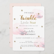 Twinkle Little Star Pink 1. Geburtstag Einladung
