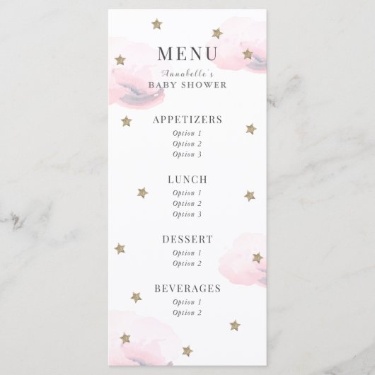 Twinkle Little Star Pink Baby Duschmenü Menükarte (Vorderseite)