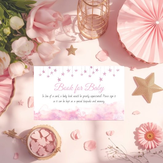 Twinkle Little Star Pink Baby Shower Book Request Begleitkarte