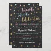 Twinkle Little Star Pink Blue Gold Gender Reveal Einladung (Vorne/Hinten)