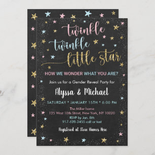 Twinkle Little Star Pink Blue Gold Gender-Studie Einladung