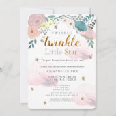 Twinkle Little Star Pink Floral Baby Dusche Einladung (Vorderseite)