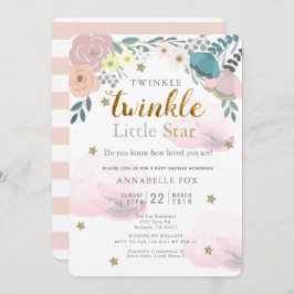 Twinkle Little Star Pink Floral Baby Dusche Einladung