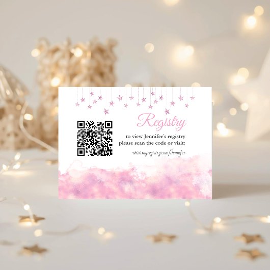 Twinkle Little Star Pink Girl Baby Shower Registry Begleitkarte