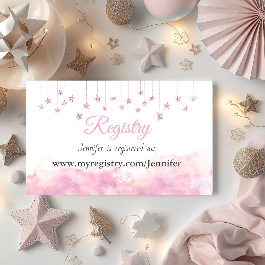 Twinkle Little Star Pink Girl Baby Shower Registry Begleitkarte