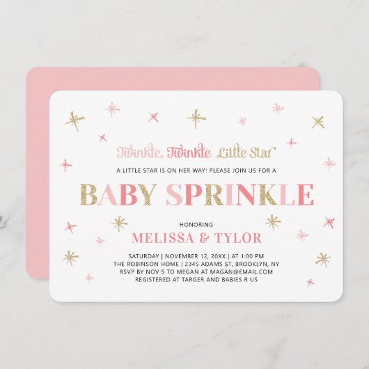 Twinkle Little Star Pink & Gold Baby Sprinkle Einladung (Vorne/Hinten)