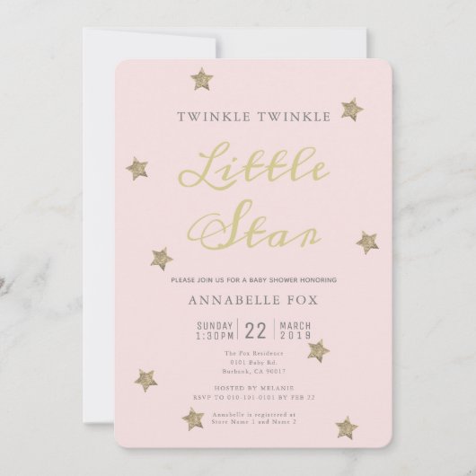 Twinkle Little Star Pink Kinderdusche Einladung (Vorderseite)