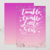 Twinkle Little Star Pink Ombre Babydusche Einladung (Vorne/Hinten)
