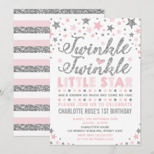 Twinkle Little Star Pink Silver Geburtstag Einladu Einladung