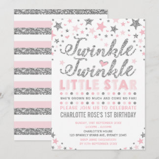 Twinkle Little Star Pink Silver Geburtstag Einladu Einladung